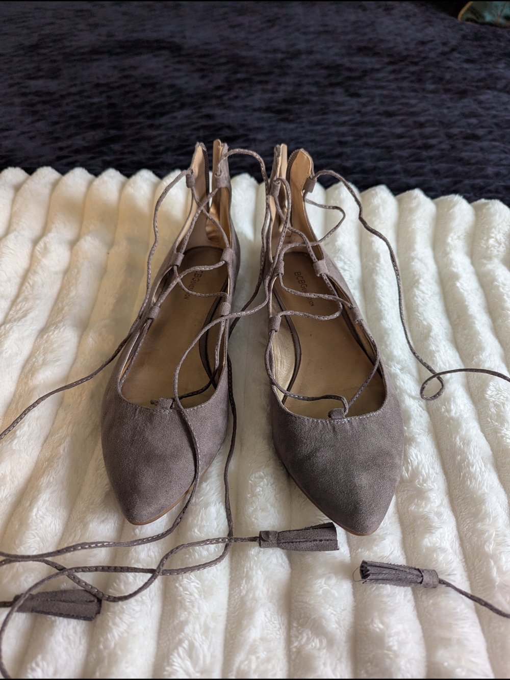 BCBGeneration Taupe Lace-Up Pointed Toe Flats